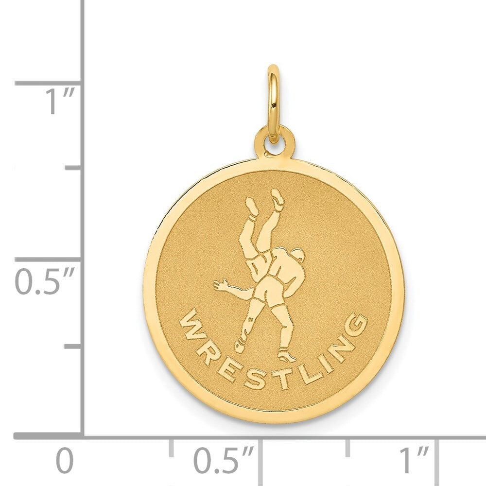 14k Yellow Gold WRESTLING Disc Charm Pendant for Women