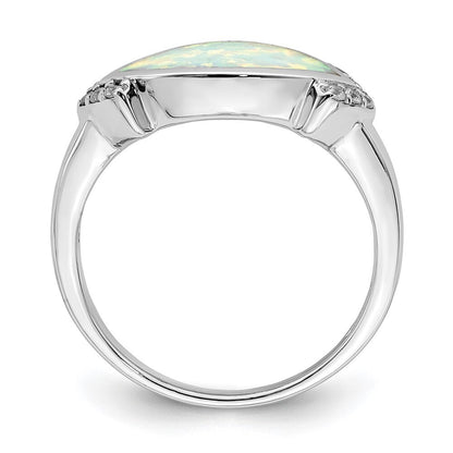 Sterling Silver Marquise Lab Created Opal & Cubic Zirconia Ring SZ 7