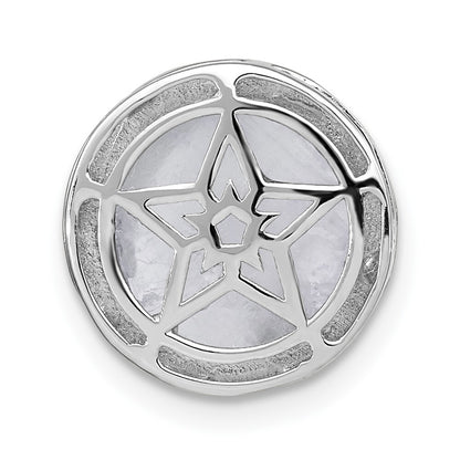 14k White Gold Diamond and Moonstone Moon & Star Chain Slide Pendant for Women