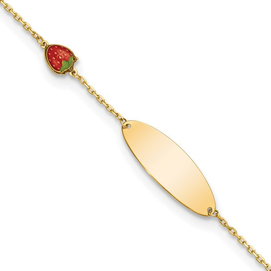14k Yellow Gold Enameled Strawberry Baby ID 5.5in w/.5 in Ext Bracelet