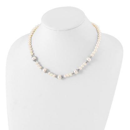 Sterling Silver Rhodium-plated 6-9mm White Cultured Pearl 5-station Necklace 18"