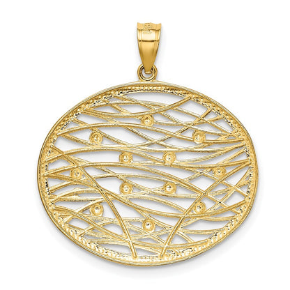 14k Yellow Gold Rhodium Diamond-Cut Oval Cut-Out Charm Pendant for Women