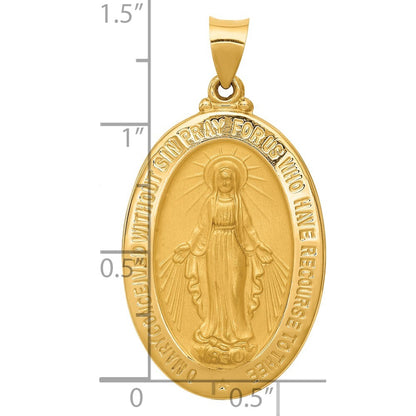 14k Yellow Gold Hollow Polished And Satin Miraculous Medal Pendant for Women