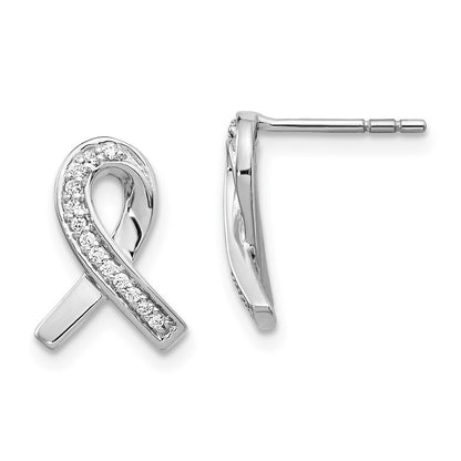 14k White Gold Diamond Awareness Ribbon Stud Earrings