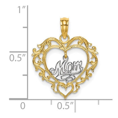 14k Two-tone Gold MOM Inside Heart Charm Pendant for Women