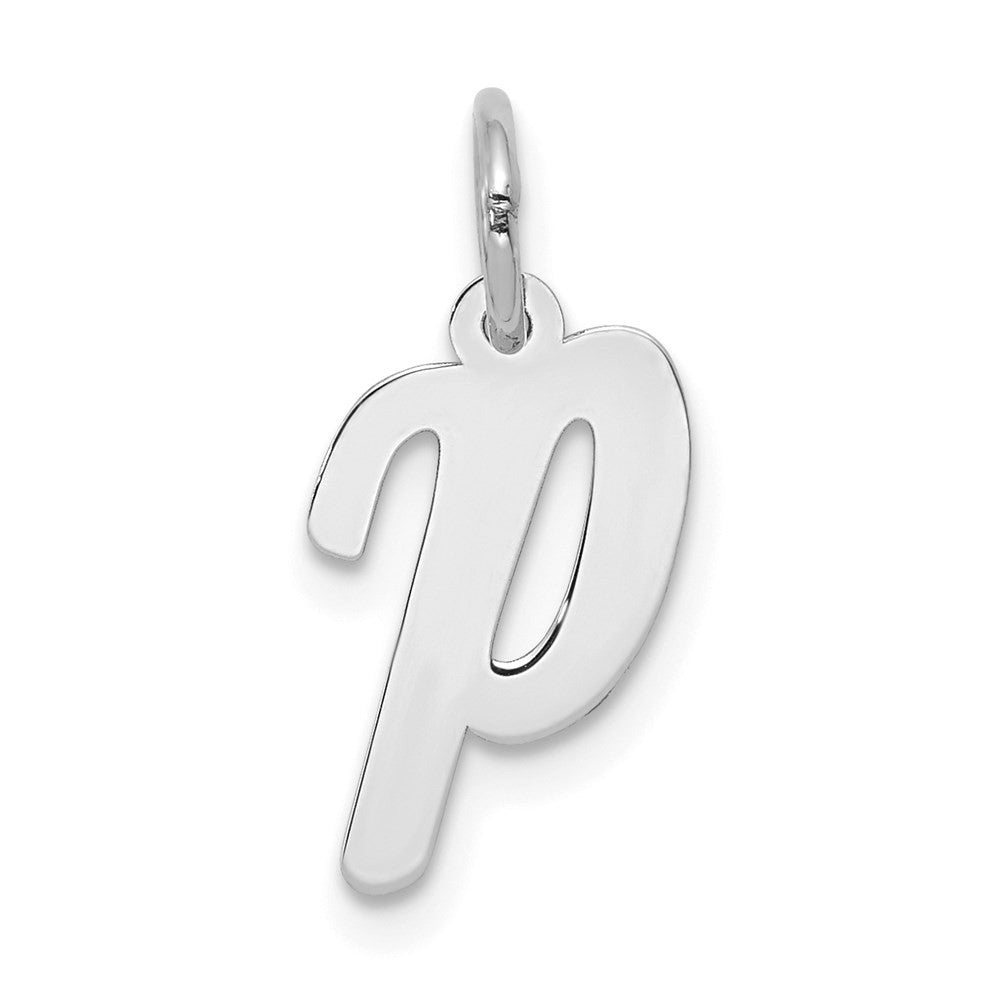 14k White Gold Small Script Letter P Initial Charm Pendant