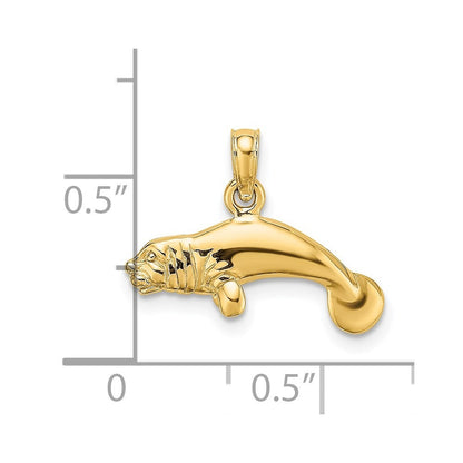 14k Yellow Gold 3-D Polished Swimming Manatee Charm