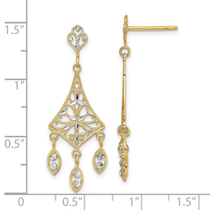 14k Yellow Gold w/Rhodium Filigree Diamond-Cut Chandelier Dangle Earrings