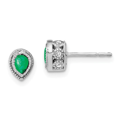 14k White Gold Emerald and Diamond Stud Earrings
