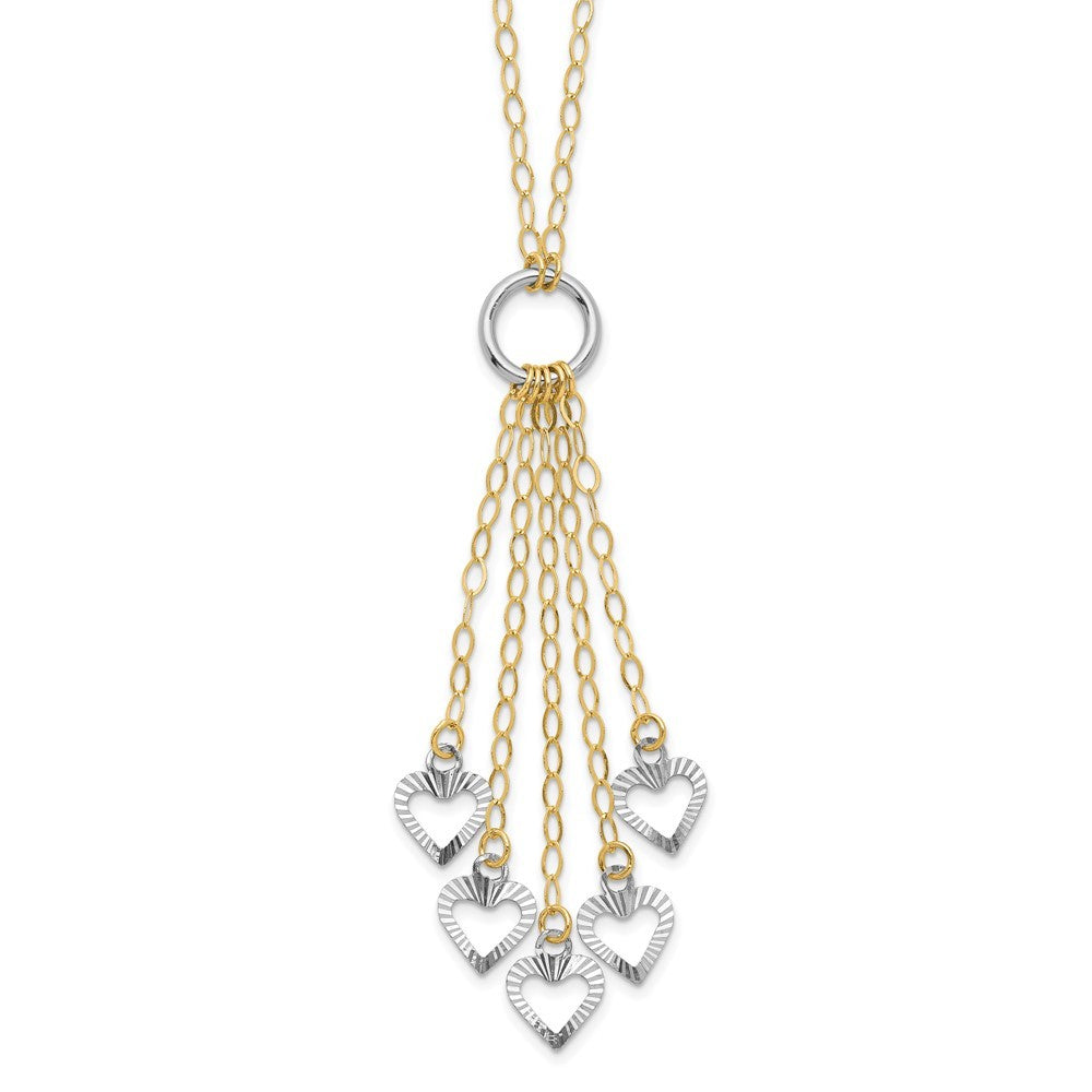 14K Two-tone Gold Adjustable Heart Drop Necklace