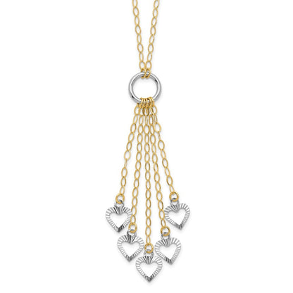 14K Two-tone Gold Adjustable Heart Drop Necklace
