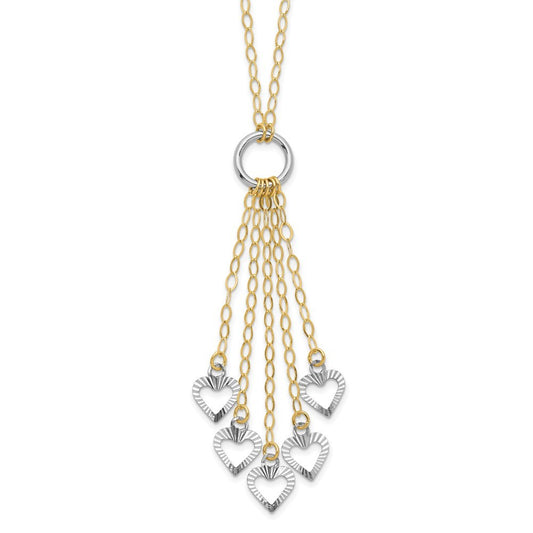 14K Two-tone Gold Adjustable Heart Drop Necklace