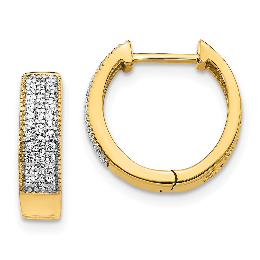 14k Yellow Gold Diamond Hinged Hoop Earrings