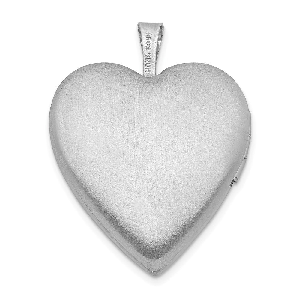 Sterling Silver Rhodium-plated Diamond Diamond-Cut Dove & Flower Heart Locket