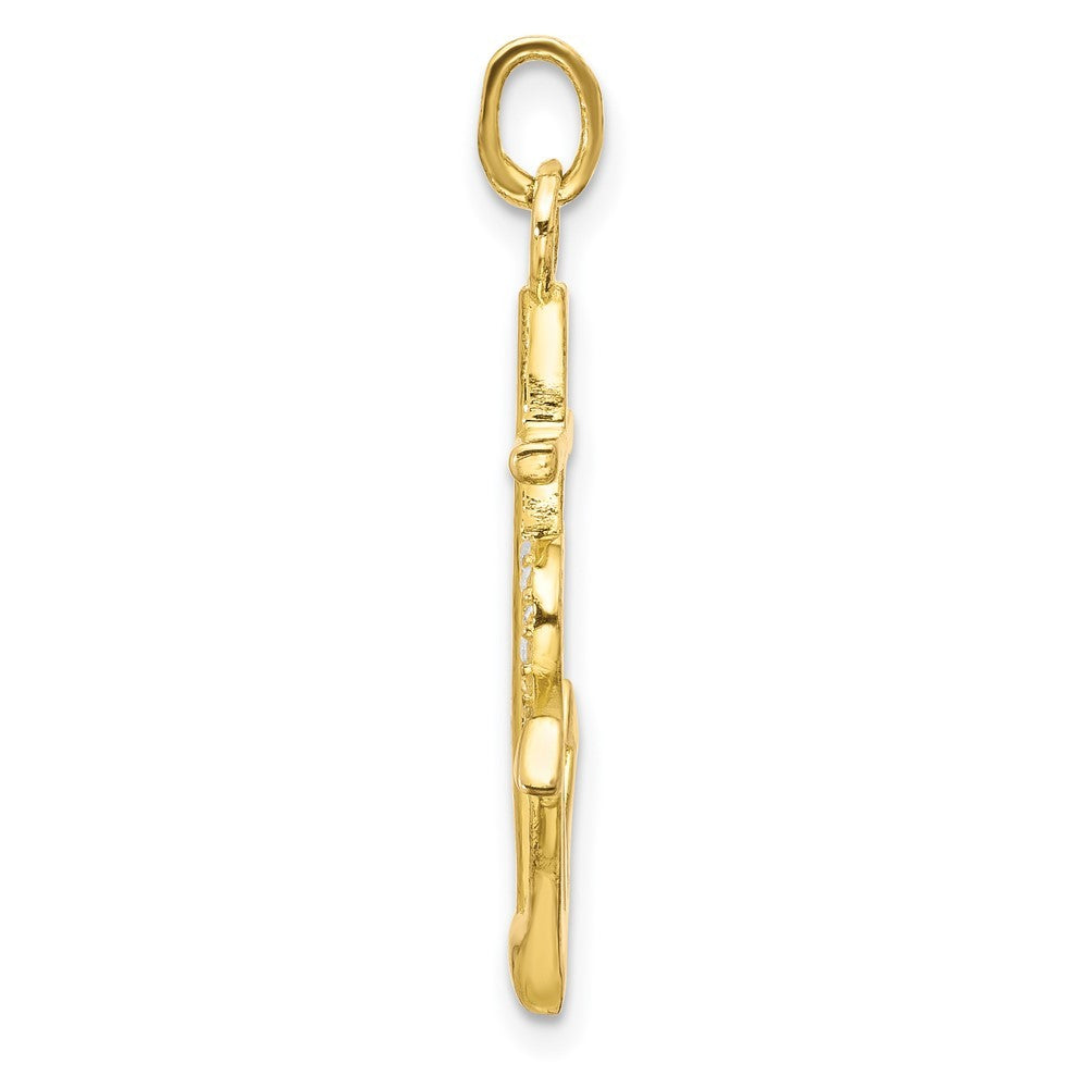 Sterling Silver Gold-tone Cross Cubic Zirconia Heart Anchor Pendant