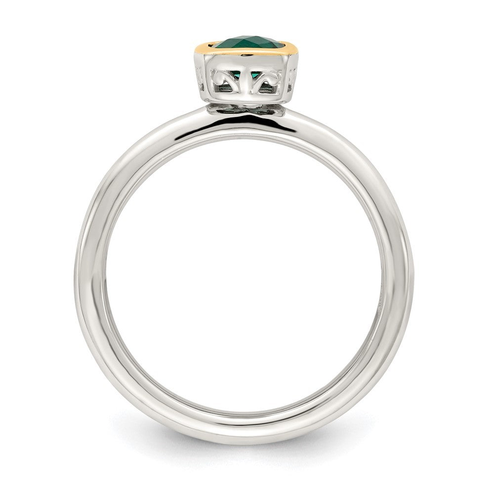 Sterling Silver Rhodium-plated with 14K Accent  Cushion-cut Created Emerald Ring