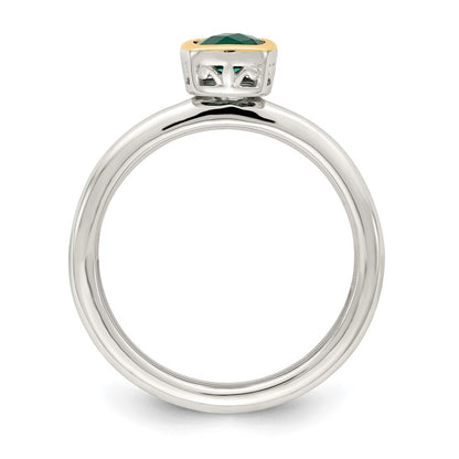 Sterling Silver Rhodium-plated with 14K Accent  Cushion-cut Created Emerald Ring