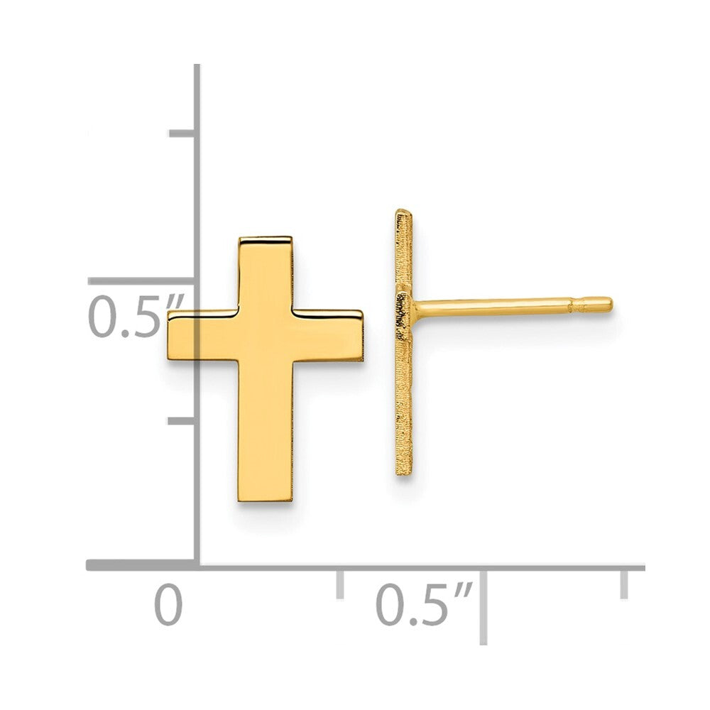 14k Yellow Gold Polished Cross Stud Earrings Gift for Women