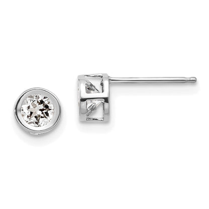 14k White Gold 4mm Bezel April/White Topaz Earrings