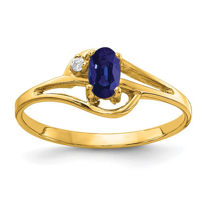 14k Yellow Gold 5x3mm Oval Sapphire AA Diamond ring