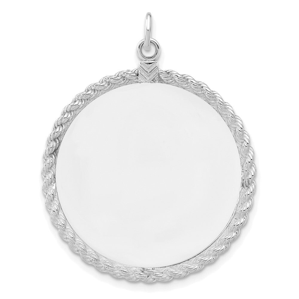 Sterling Silver Rhod-plated Eng. Rnd Rope Polish Front/Satin Back Disc