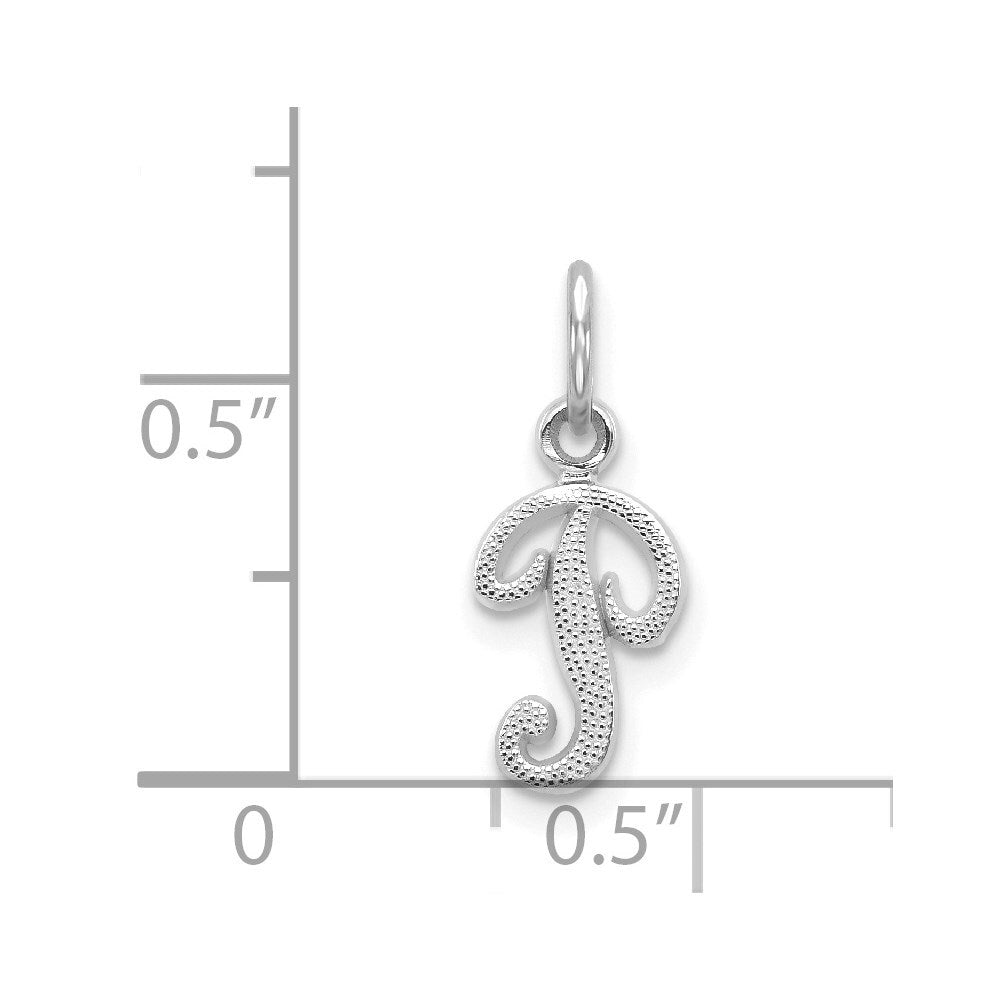 14k White Gold Casted Script Letter P Initial Charm Pendant for Women