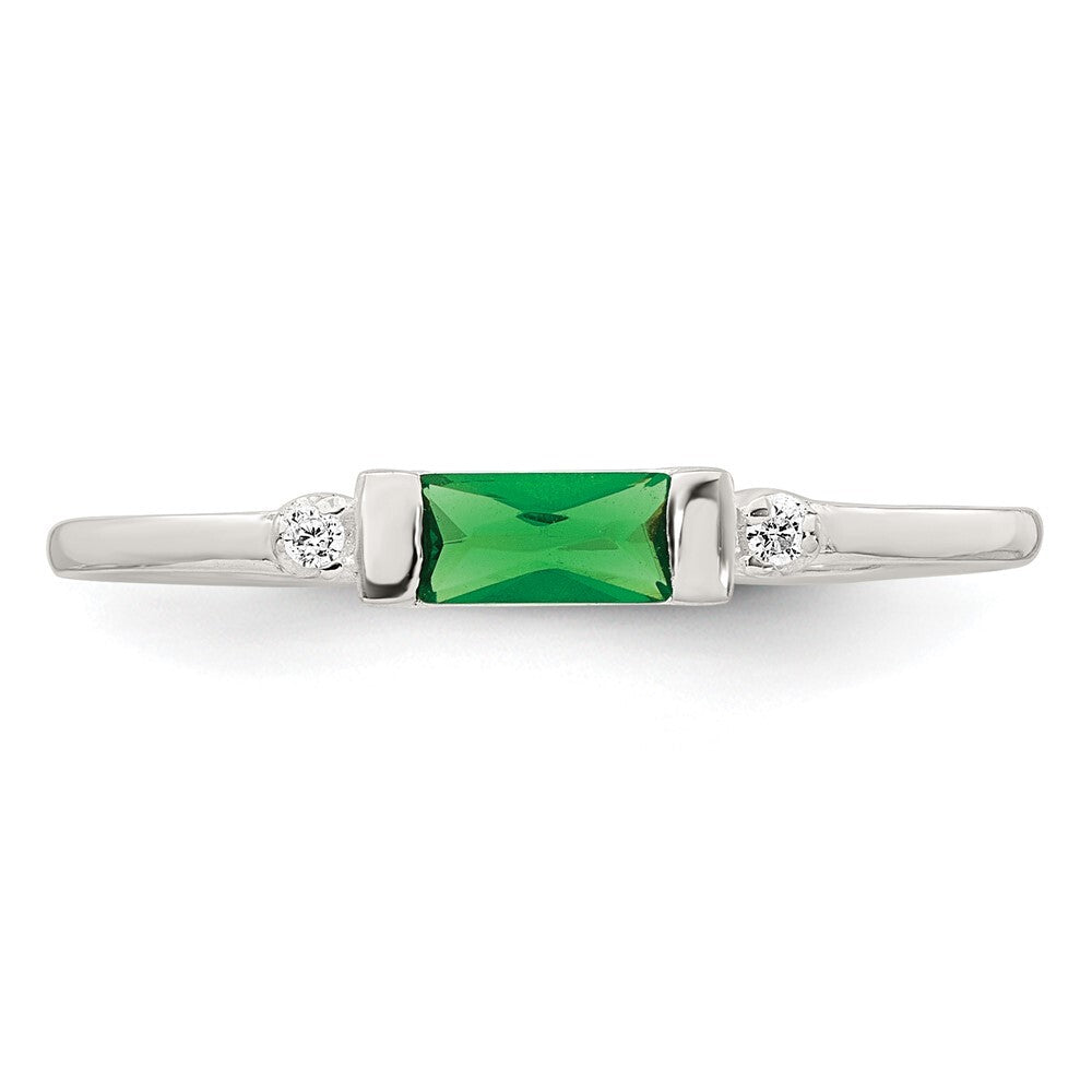 Sterling Silver Polished Green and White Rectangular CZ Ring Size 6