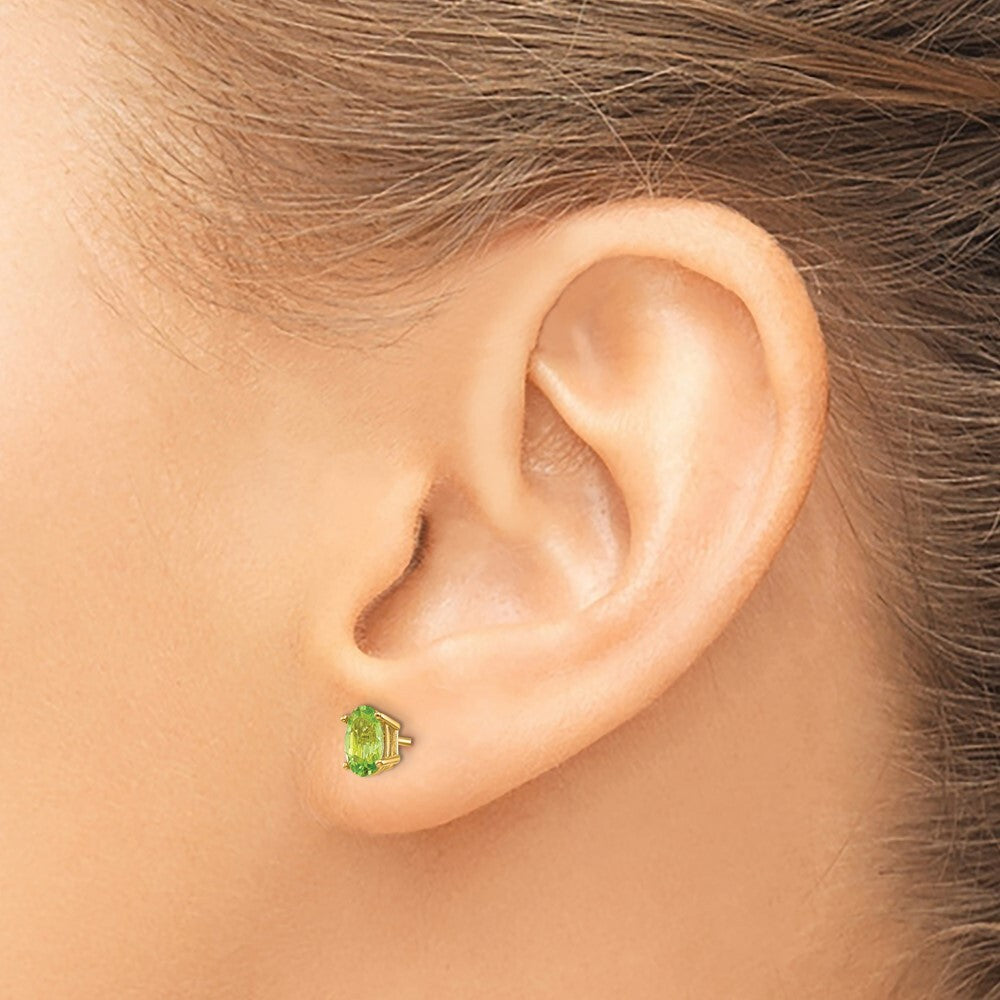 14k Yellow Gold 6x4 Oval August/Peridot Stud Earrings Gift for Women