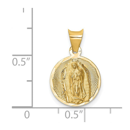 14k Yellow Gold Polished Diamond-Cut Lady Of Guadalupe Circle Pendant