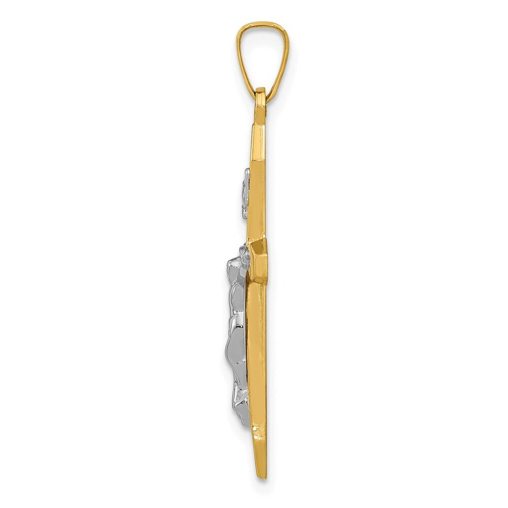 14k Two-tone Gold Polished INRI Crucifix Pendant for Women