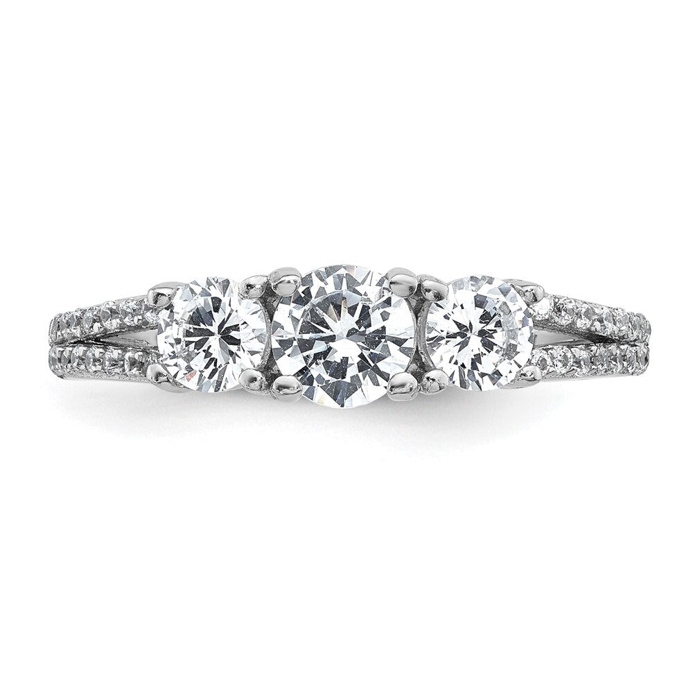 Sterling Silver Rhodium-plated Polished CZ Three Stone Ring Size 6