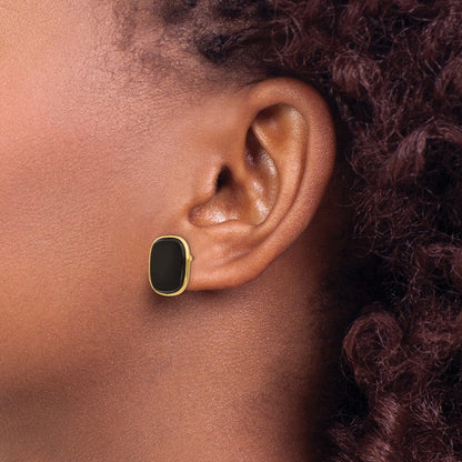 14k Yellow Gold Black Onyx Stud Earrings Gift for Women