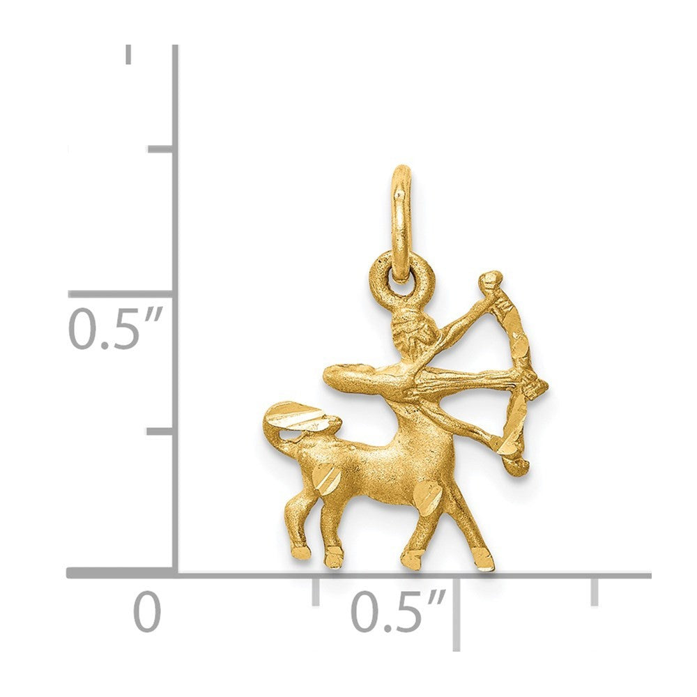 14k Yellow Gold Satin Diamond-cut Sagittarius Zodiac Charm