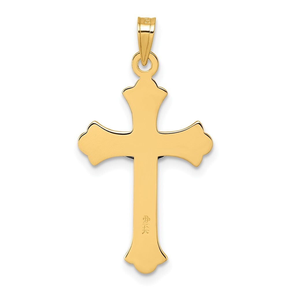 14k Yellow Gold White Rhodium Fleur de Lis INRI Crucifix Cross Pendant