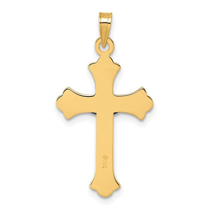 14k Yellow Gold White Rhodium Fleur de Lis INRI Crucifix Cross Pendant