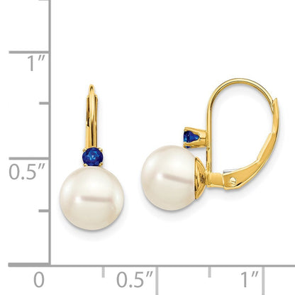 14k Yellow Gold 7-7.5mm FW Cultured Pearl Sapphire Leverback Earrings