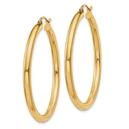 14k Yellow Gold Polished 3mm Lightweight Tube Hoop Earrings