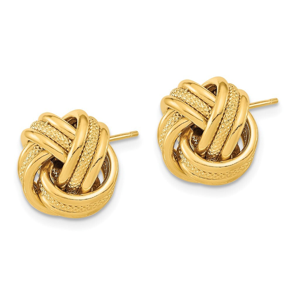14k Yellow Gold Polished Textured Triple Love Knot Stud Earrings Gift for Women