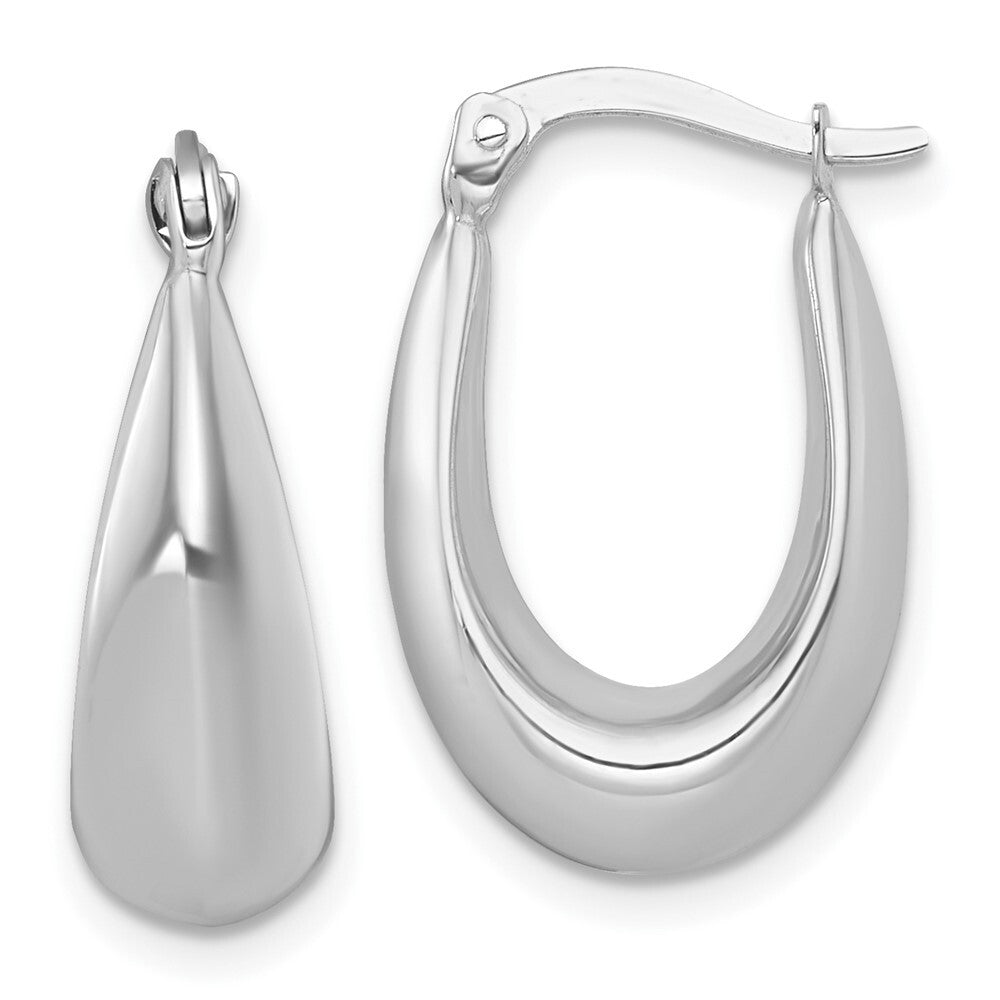 14k White Gold Polished Tapered Hollow Hoop Earrings Gift for Women