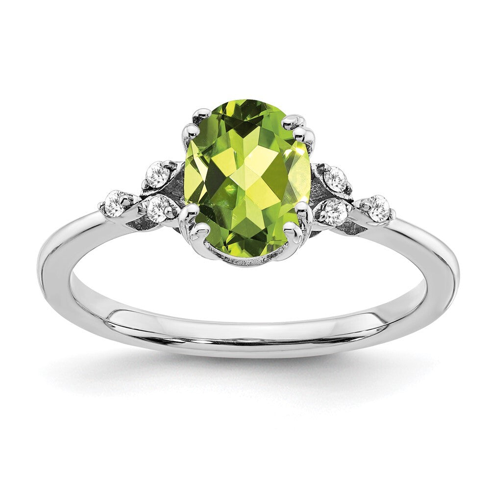 Sterling Silver Rhodium-plated Peridot and Diamond Ring Size 7