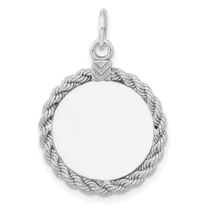 Sterling Silver Rhod-plated Eng. Rnd Rope Polish Front/Satin Back Disc