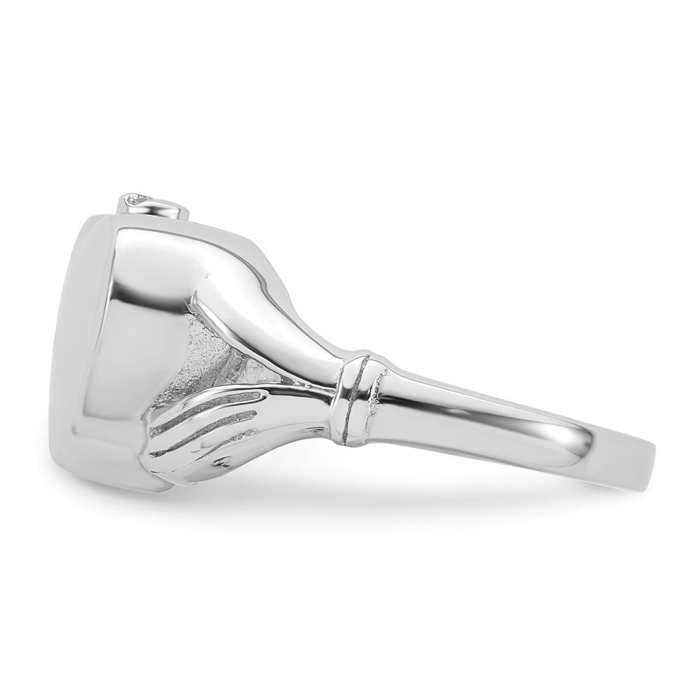 Sterling Silver Rhodium-plated Polished Claddagh Heart Ash Holder Size 8 Ring