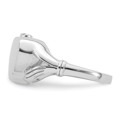 Sterling Silver Rhodium-plated Polished Claddagh Heart Ash Holder Size 8 Ring