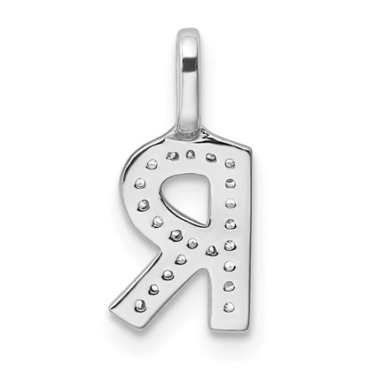 14k White Gold Diamond Letter R Initial Pendant