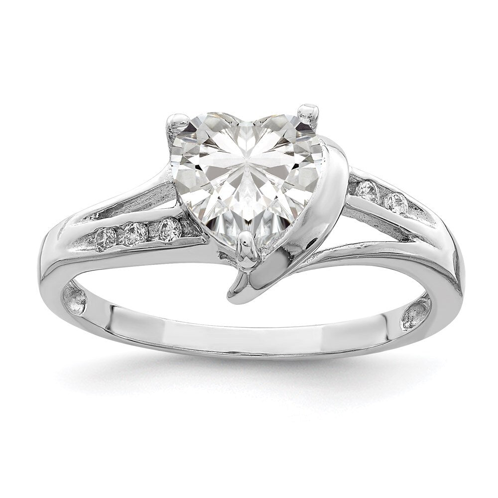 Sterling Silver Rhodium Plated Cubic Zirconia Heart Ring Size 7