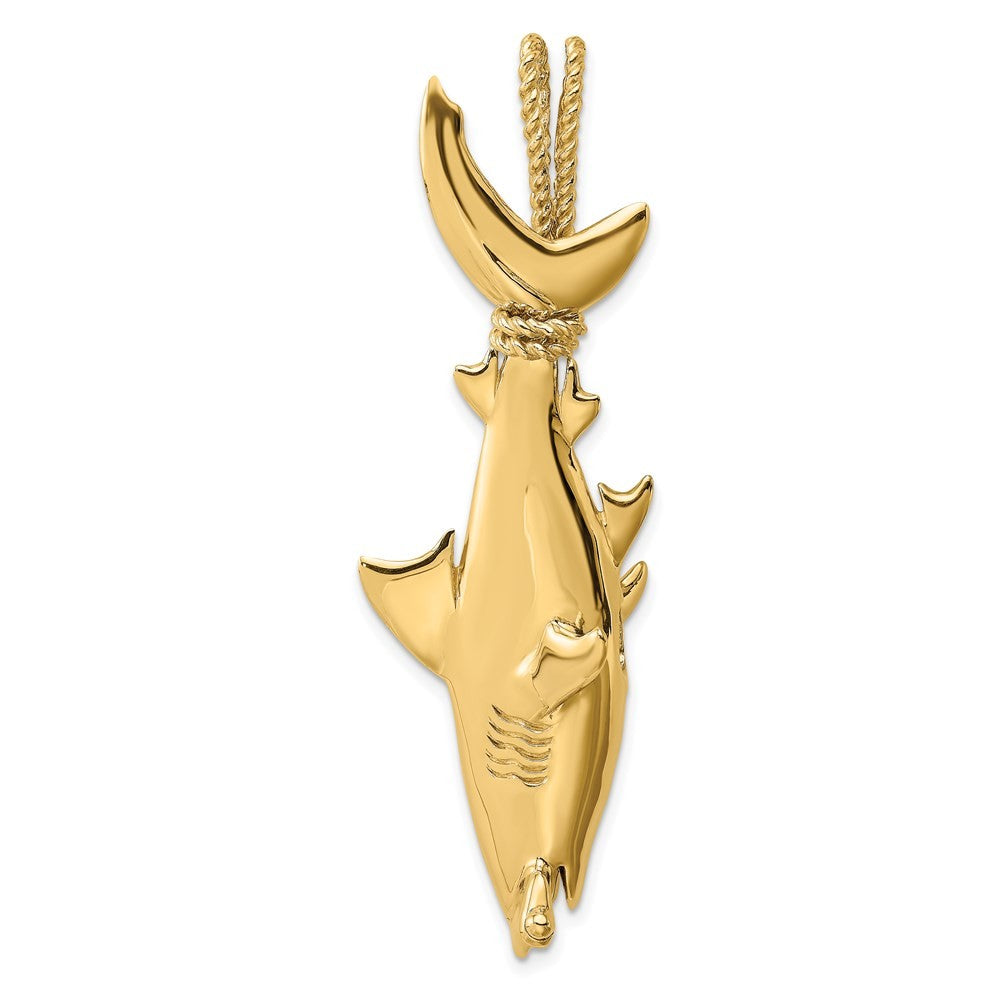 14k Yellow Gold 3-D Hammerhead Shark w Rope Bail Charm