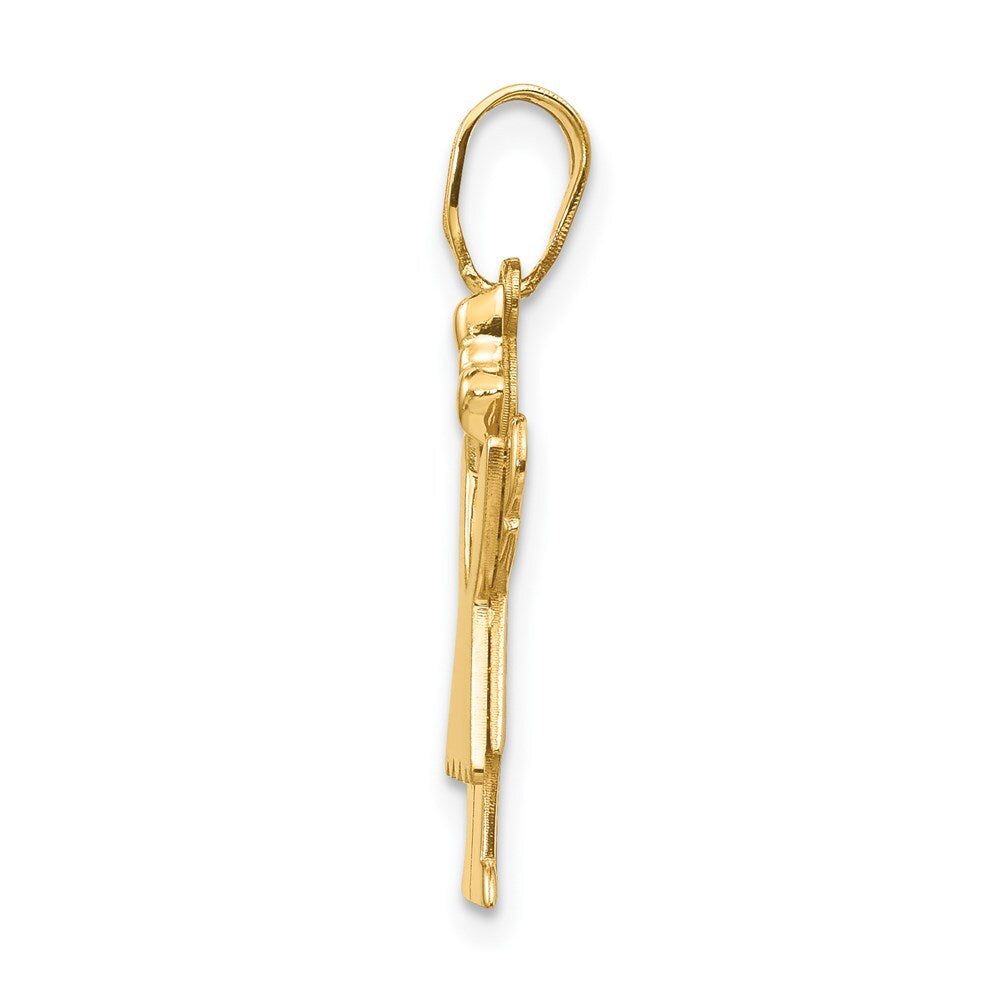 14k Yellow Gold Solid Engravable Girl with Bow on Right Charm Pendant for Women