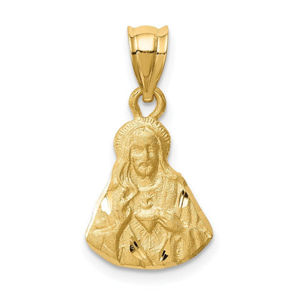 14k Yellow Gold Brushed Diamond-Cut Jesus Pendant for Women