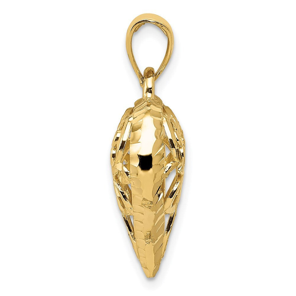 14k Yellow Gold Polished 3-D Filigree Puffed Heart Pendant for Women