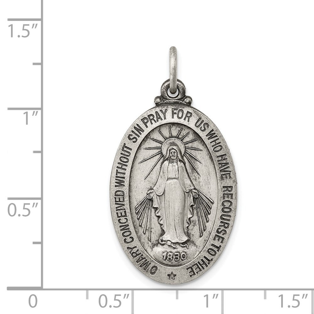 Sterling Silver Antiqued Miraculous Medal Pendant Holiday Gift for Women